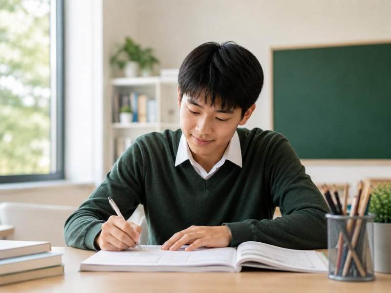 Secondary school student studying confidently at a learning centre desk