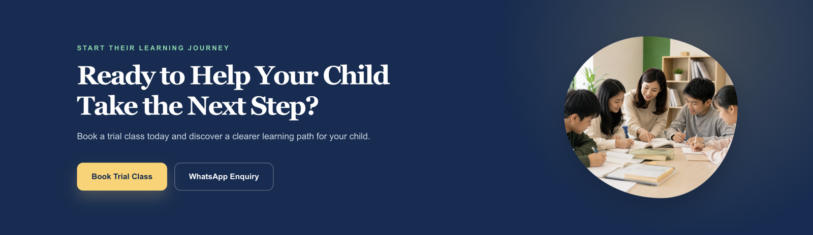 Trial class enquiry call to action for tuition centre website