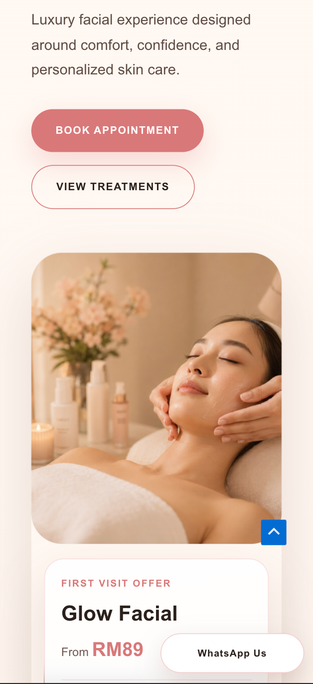 Reka bentuk landing page kecantikan pada paparan telefon