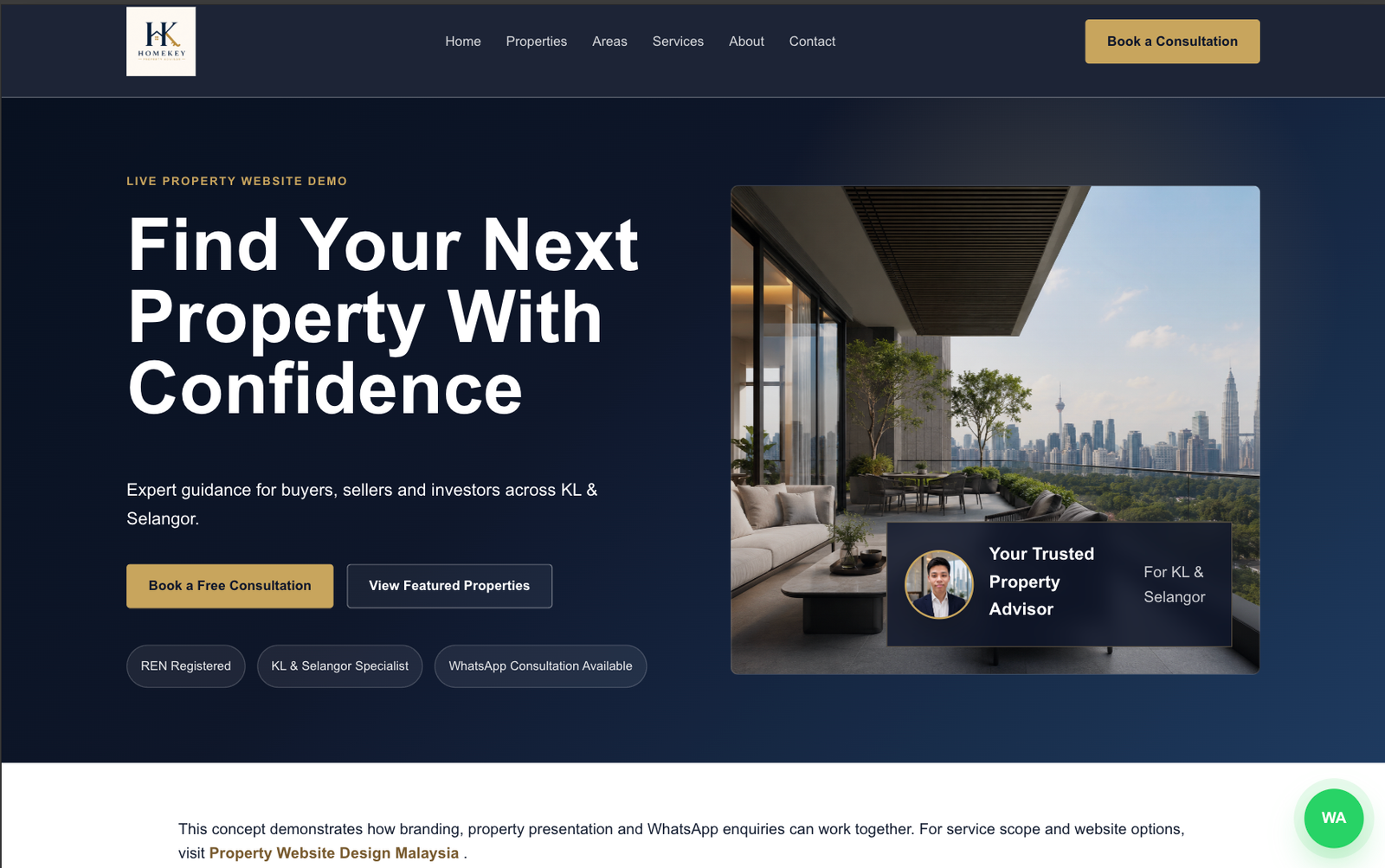 Reka bentuk landing page hartanah pada paparan komputer