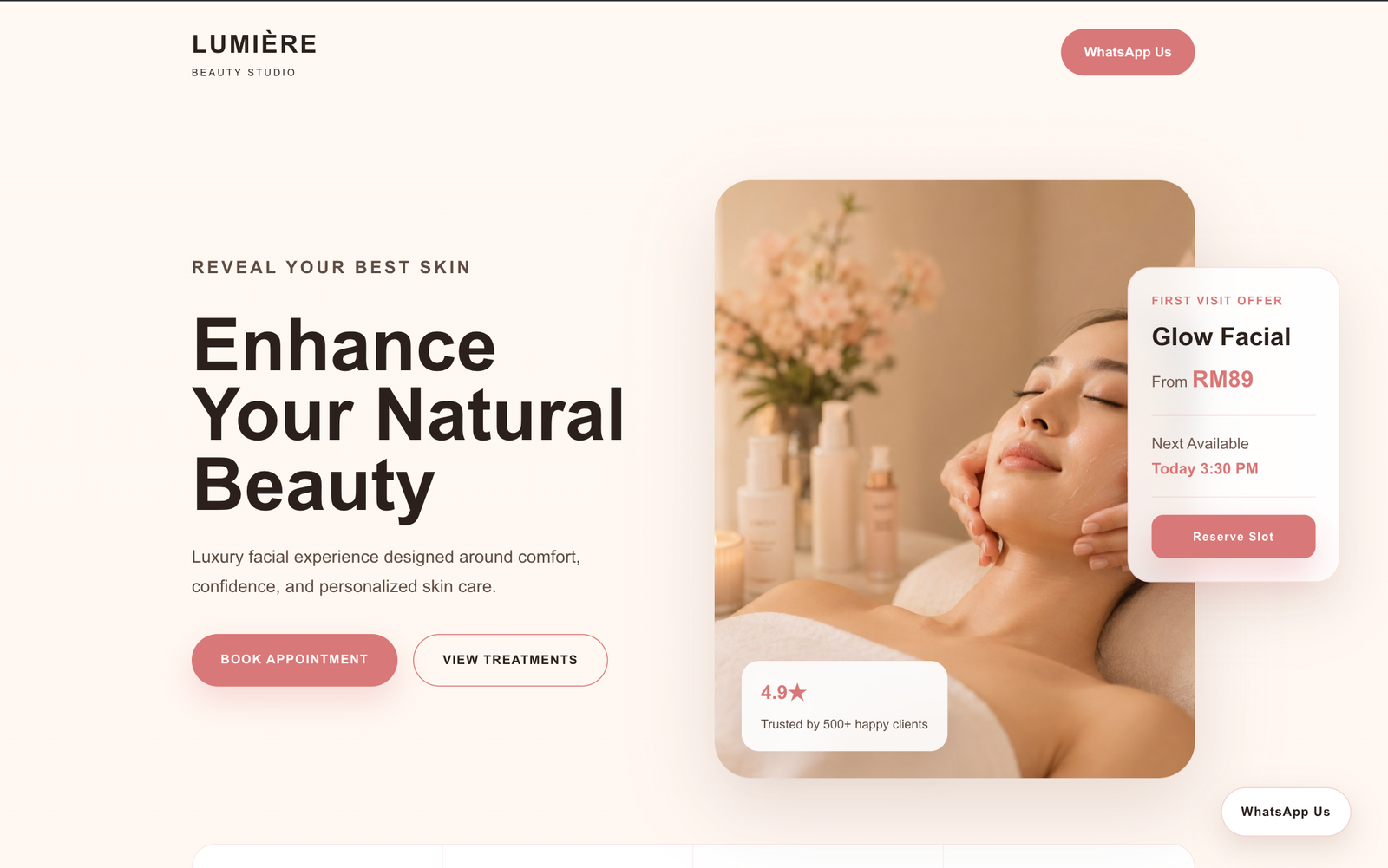 Reka bentuk landing page kecantikan pada paparan komputer