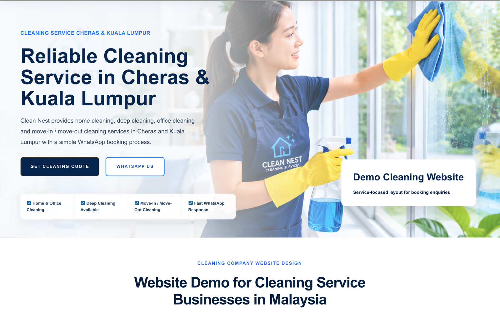 Reka bentuk landing page servis pembersihan pada paparan komputer