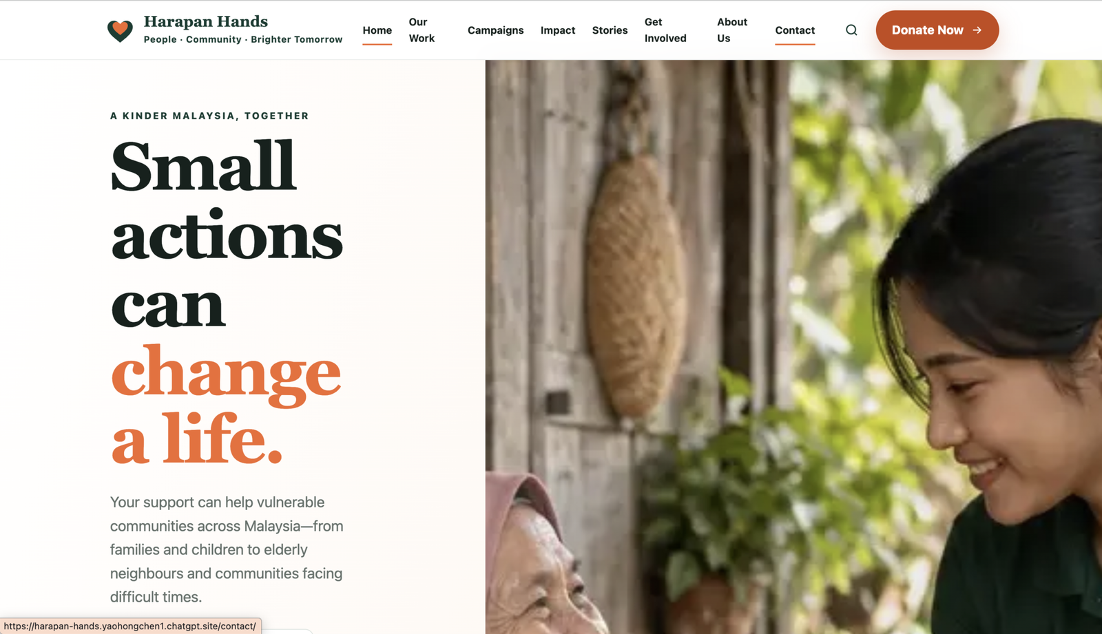 Reka bentuk website NGO dan derma Malaysia Harapan Hands